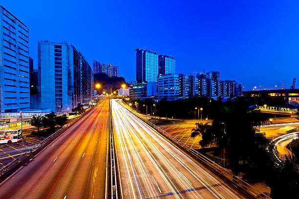 istock The light trails in city 186310163