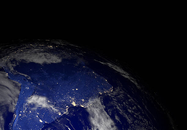 Earth from space at night. South America.