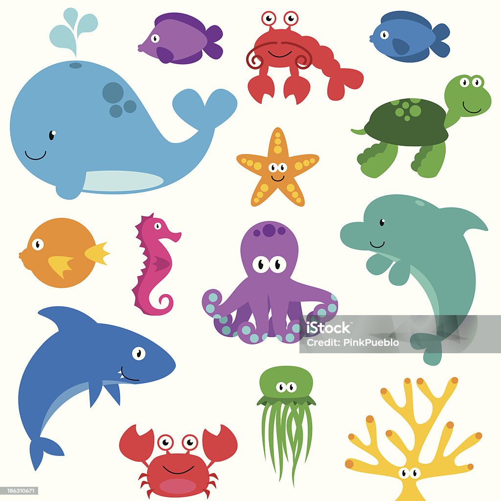 Vector Set Of Cute Sea Creatures Stock Illustration - Download Image Now - Sea  Life, Vector, Shark - iStock