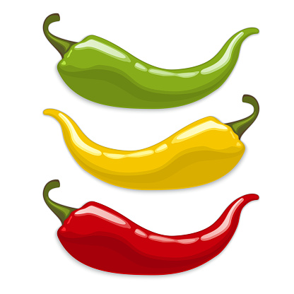Red, yellow, green hot  chili peppers.