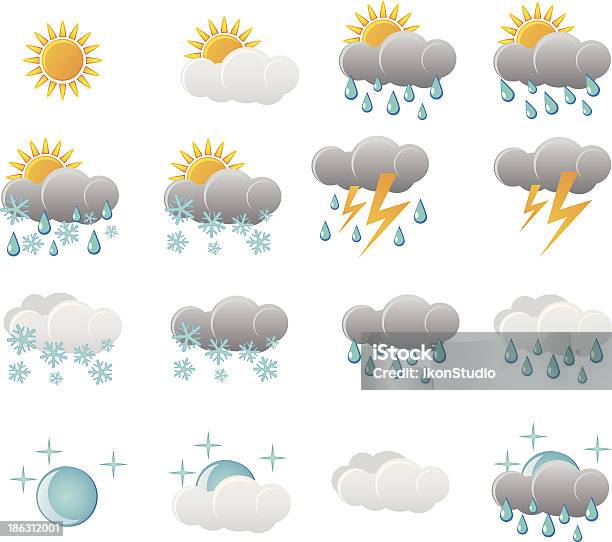 Weather Icon Set Stock Illustration - Download Image Now - Blue, Climate, Icon Set