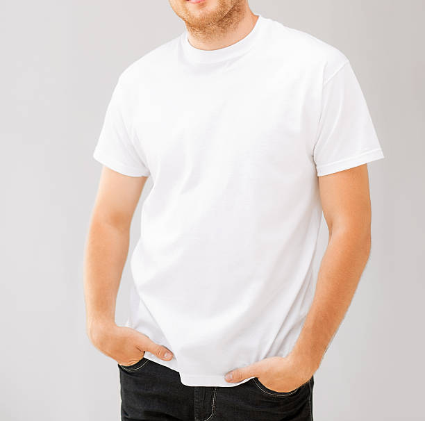 istock smiling man in blank white t-shirt 186312024