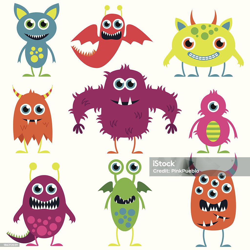 Vector Collection of Cute Monsters Vector Collection of Cute Monsters. No transparencies or gradients used. Large JPG included. Each element is individually grouped for easy editing. Alien stock vector