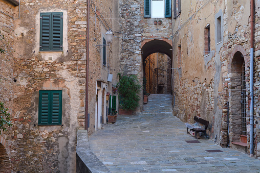 Medieval village of Campiglia Marittima, Tuscany, Italy. Street in the historic center