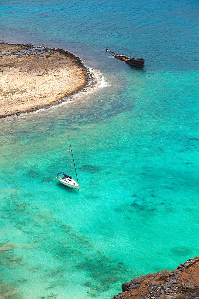 istock Beautiful tropical lagoon with yacht and pirate ship 186316971