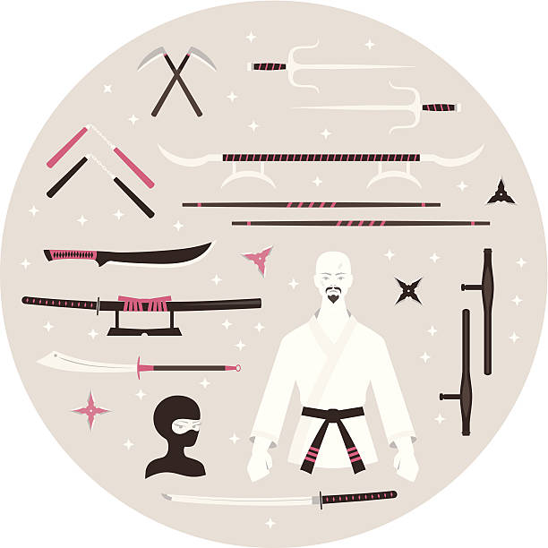 Karate Icons Collection of martial arts weapons. Illustrator 10 compatible EPS. No gradients or transparency. Global color swatches for easy editing. blackbelt stock illustrations