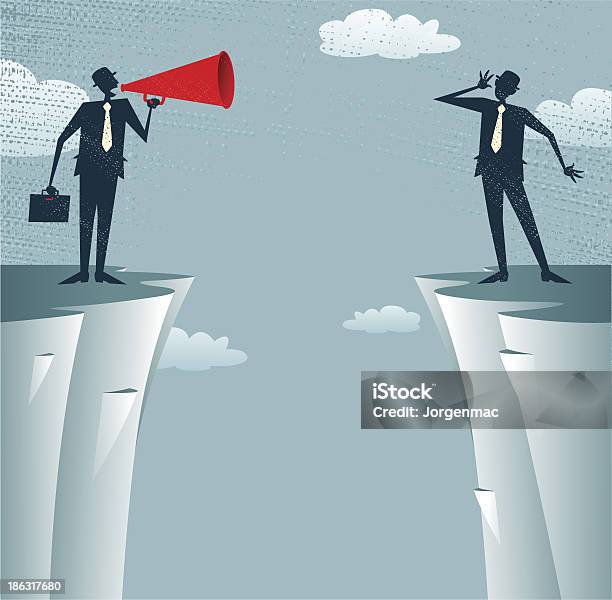 Abstract Businessmen Communicating From Distance Stock Illustration - Download Image Now - Megaphone, Retro Style, Shouting