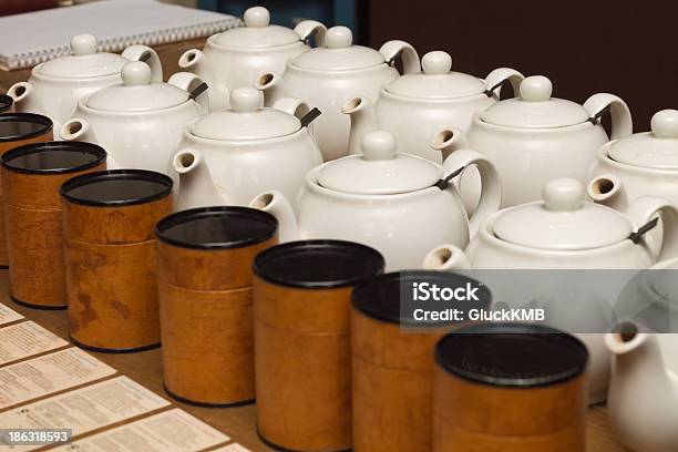 Porcelain Teapots With Tea Stock Photo - Download Image Now - Afternoon Tea, Black Color, Box - Container