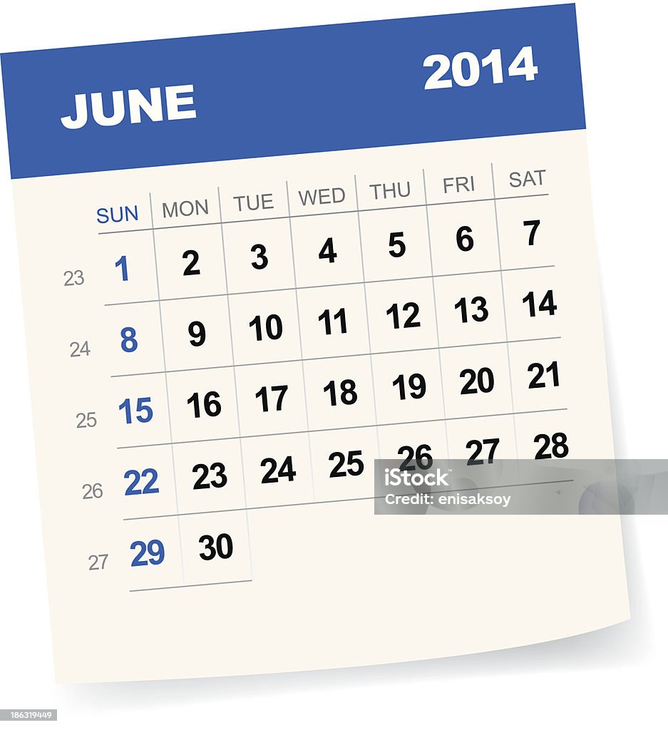 Июнь 2014 Календарь-иллюстрация - Векторная графика 2014 роялти-фри