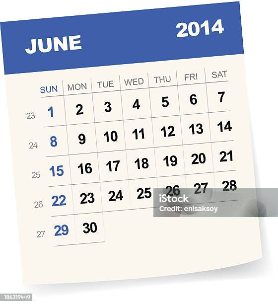 Июнь 2014 Календарьиллюстрация — стоковая векторная графика и другие изображения на тему 2014 - 2014, Today - английское слово, Без людей
