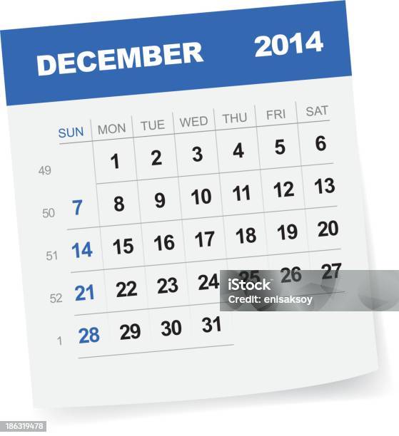 December 2014 Calendar Illustration Stock Illustration - Download Image Now - 2014, Adhesive Note, Blank