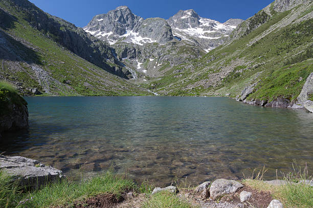 mountain lake, le parc national des pyrénées, france - panoramic lake river scenics photos et images de collection