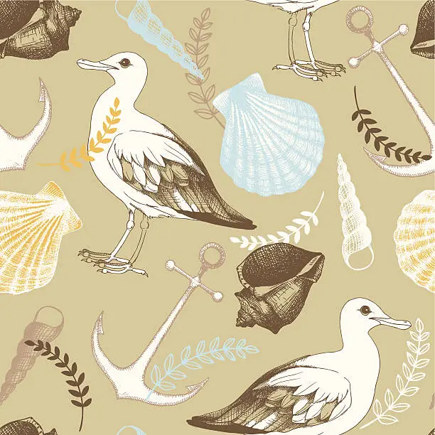 Vector illustration of Vector pattern with hand drawn sea illustrations.