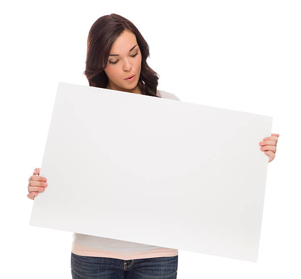 istock Mixed Race Female Holding Blank Sign on White 186323019