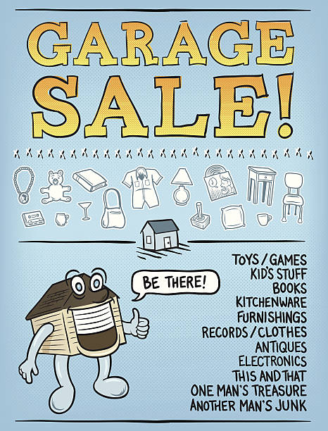 garaż sprzedaż plakat z artykułami do majsterkowania - garage sale audio stock illustrations