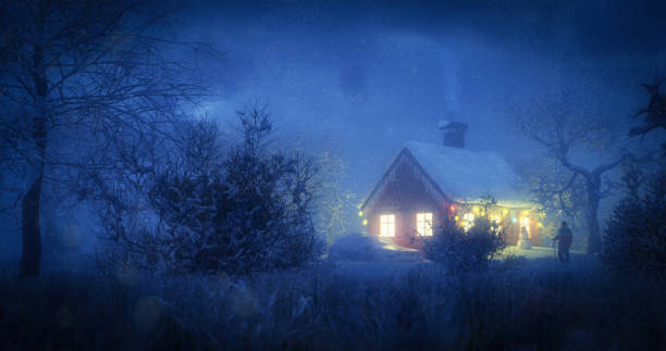 istock Illuminated Small Hut with Christmas Lights 1863236450