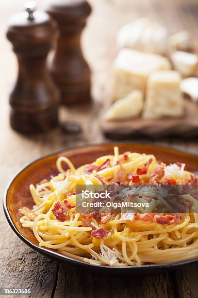 Spaghetti Carbonara Stock Photo - Download Image Now - Bacon, Carbonara Sauce, Cheese