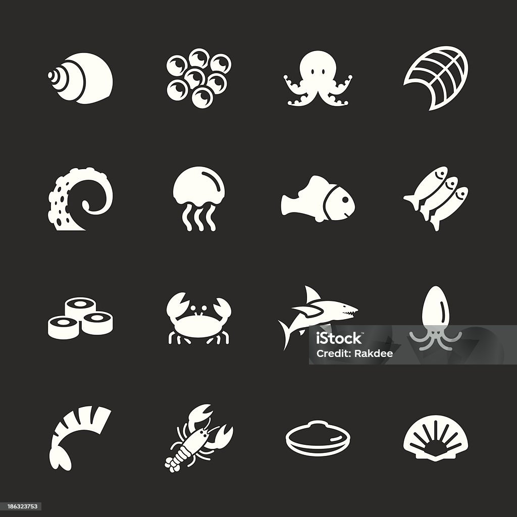 Serie di icone-Bianco pesce - arte vettoriale royalty-free di Calamari