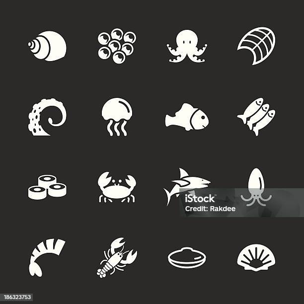 Serie Di Iconebianco Pesce - Immagini vettoriali stock e altre immagini di Calamari - Calamari, Griglia per barbecue, Ika nigiri