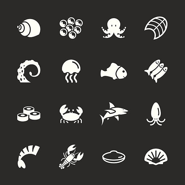 해산물 아이콘-인명별 시리즈 - computer icon symbol sea life prepared crab stock illustrations