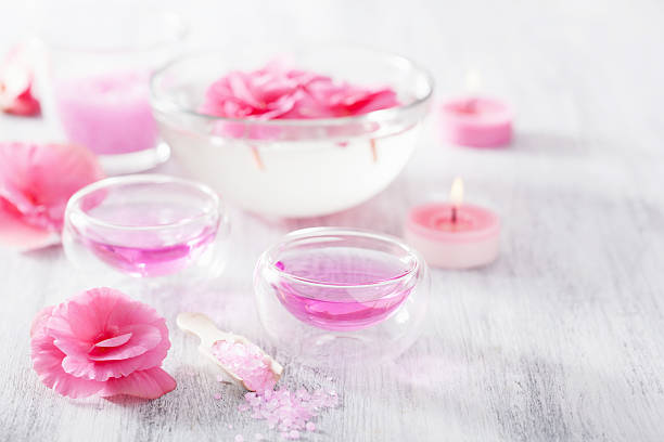 istock spa set with begonia flowers and essential oil 186326024