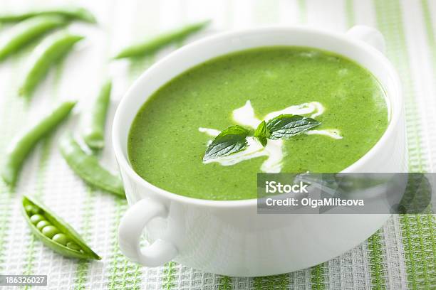 Pea Soup With Mint Stock Photo - Download Image Now - Green Pea, Mint Leaf - Culinary, Soup