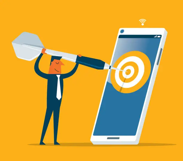 Vector illustration of Hitting the target - Businessman - smart phone