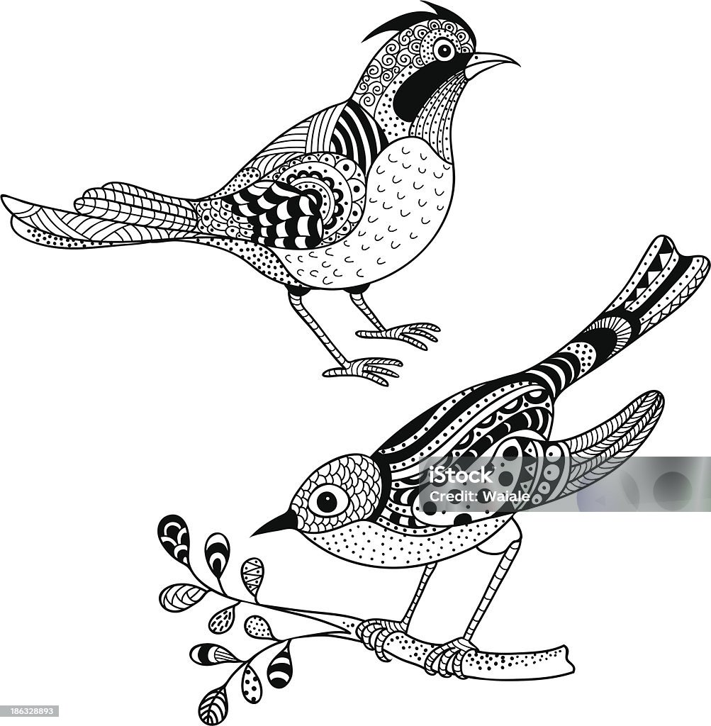 Deux oiseaux - clipart vectoriel de Branche - Partie d'une plante libre de droits