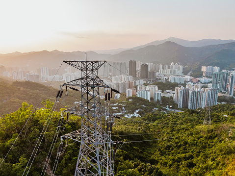 High voltage electric pole in mountain, Hong Kong