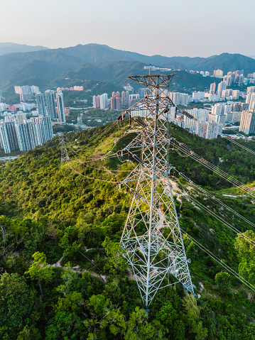 High voltage electric pole in mountain, Hong Kong