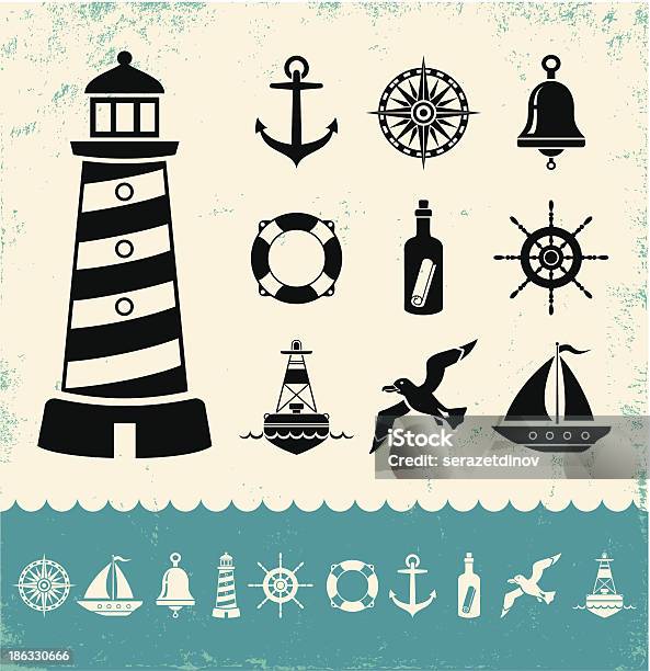 Морской Символы — стоковая векторная графика и другие изображения на тему Буй - Буй, Векторная графика, Морское судно