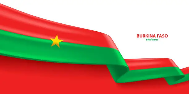 Vector illustration of Burkina Faso 3D Ribbon Flag