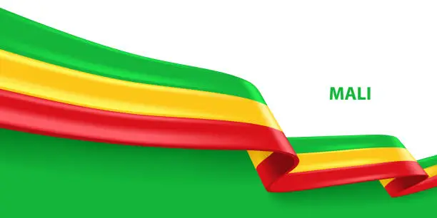 Vector illustration of Mali 3D Ribbon Flag