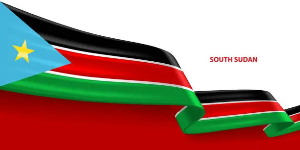 Vector illustration of South Sudan 3D Ribbon Flag