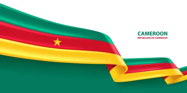 Vector illustration of Cameroon 3D Ribbon Flag
