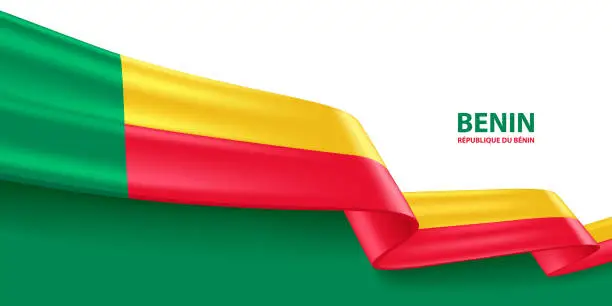 Vector illustration of Benin 3D Ribbon Flag