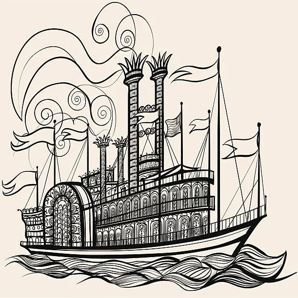 Vector illustration of old steamboat