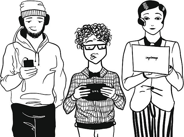 doodle ребята и гаджеты. - nerd men computer cheerful stock illustrations