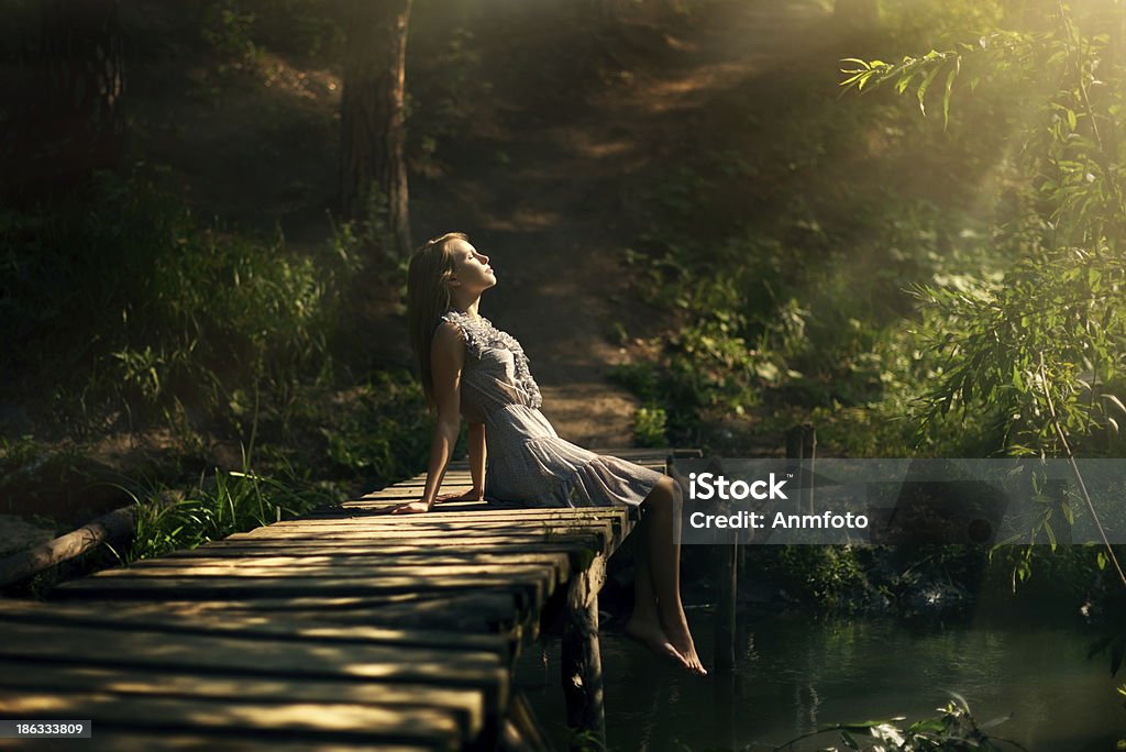 beautiful girl in fairy forest Dress Stock Photo
