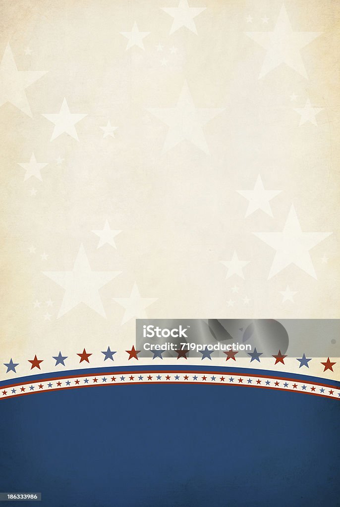 Red and Blue stars separating a blue and brown background Patriotic background with a rounded star border. Backgrounds Stock Photo