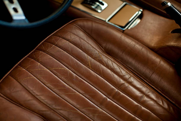 istock Brown aged leather ribbed car seat 186334594