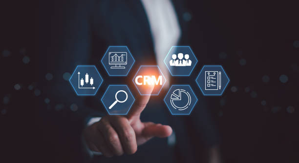 istock CRM. Customer Relationship Management, Businessman or client show global structure customer network technology, Data exchanges development, Customer service, Digital marketing online, Social media, HR 1863359886