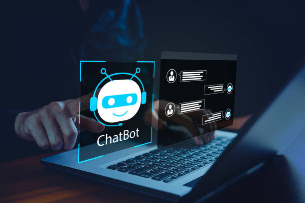 Chatbot Chat with AI. Businessman using technology smart robot AI, conversation assistant, AI Artificial Intelligence concept, digital chatbot on virtual screen, Futuristic technology transformation.
