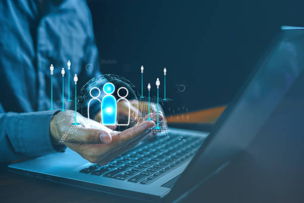 istock Customer Relationship Management, CRM, Businessman or client show global structure customer network technology, Data exchanges development, Customer service, Digital marketing online, Social media, HR 1863360013
