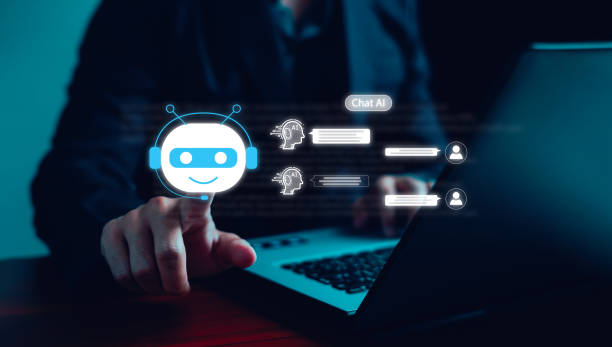 istock Chatbot Chat with AI. Businessman using technology smart robot AI, conversation assistant, AI Artificial Intelligence concept, digital chatbot on virtual screen, Futuristic technology transformation. 1863360014
