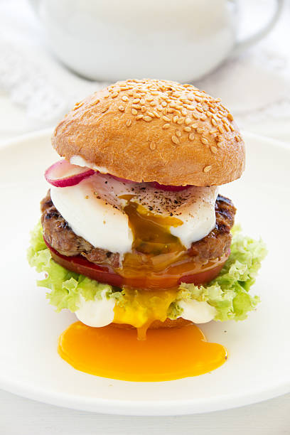 istock Homemade burger with a poached egg. 186337001