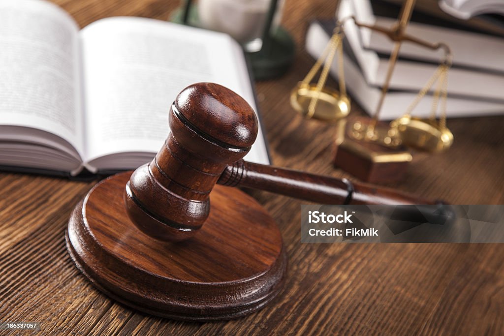 Law concept Mallet, legal code and scales of justice. Law concept, studio shots Book Stock Photo