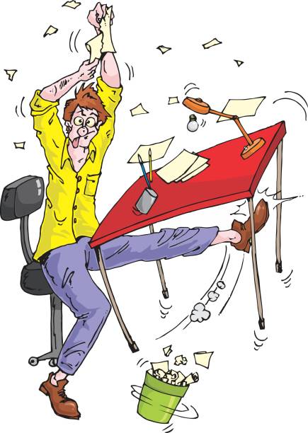concentrarse en el trabajo - hysteria office table drawing stock illustrations