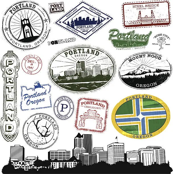 Vector illustration of Portland Oregon Stamp Series