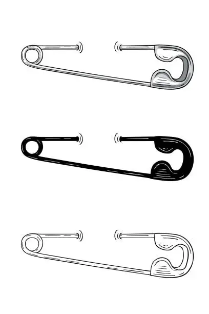 Vector illustration of Сlosed safety pin pierced through. Vector illustration isolated on white background